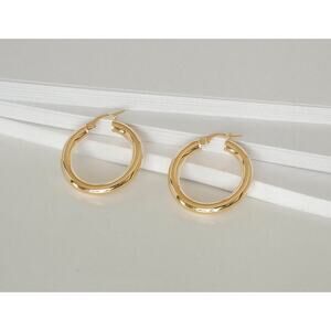 Thick Gold Tube Hoops, Real 10K Yellow Gold 4mm Chunky Earrings Stamp 10K Italy